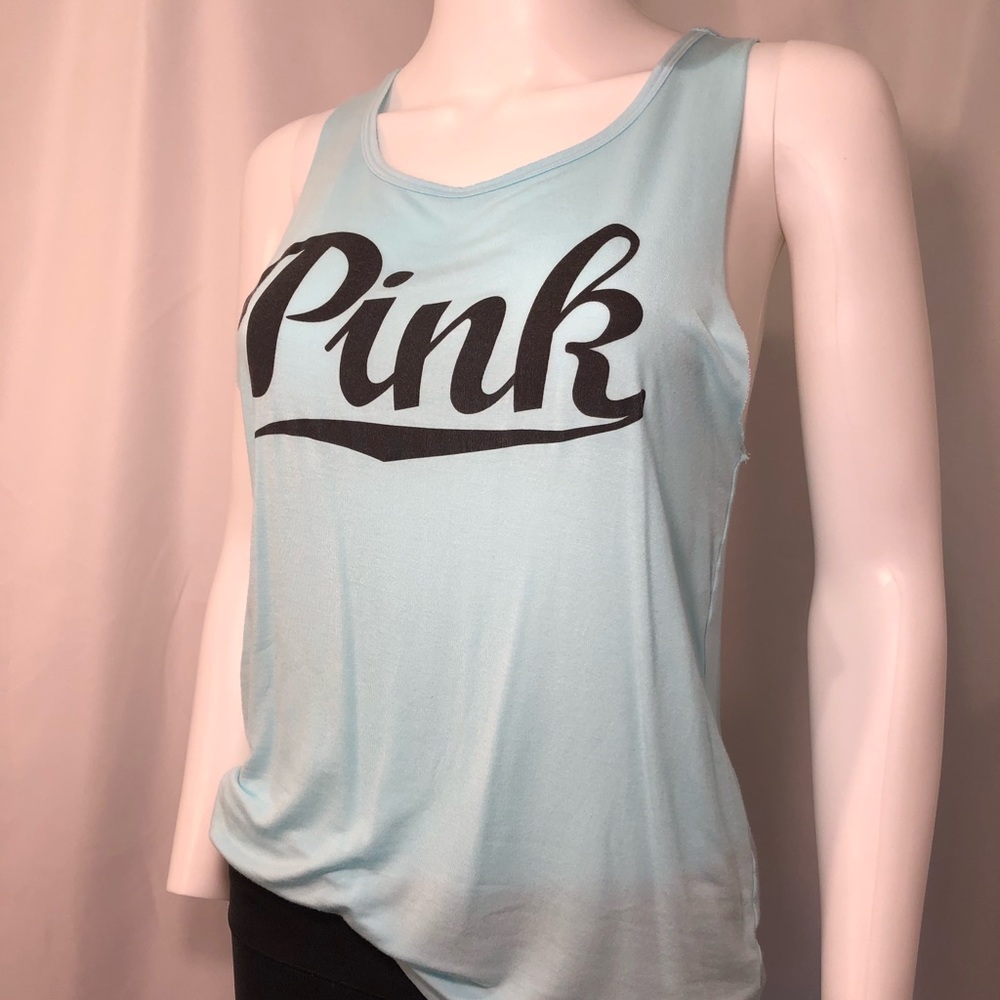 PINK Victoria's Secret Open/Low Back Logo Tank, Aqua Blue, Size M